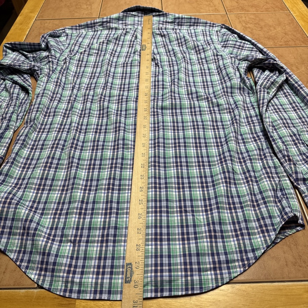 Ralph Lauren Sz M Button Front Shirt Performance Nylon Stretch Blue Green Plaid - Picture 6 of 6